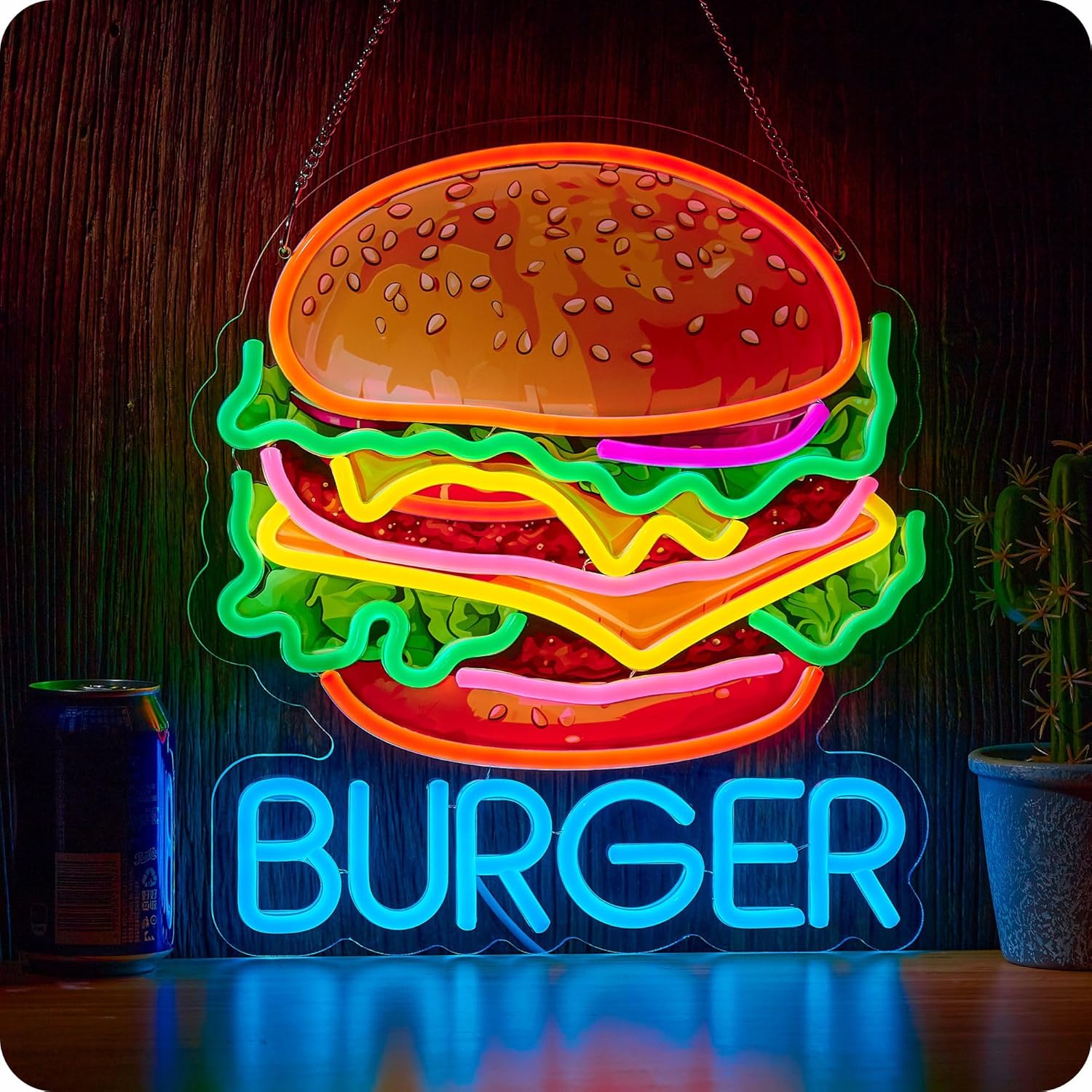 Lampu Neon Burger untuk Bisnis - Photography Lighting For Food ulasan dan harga