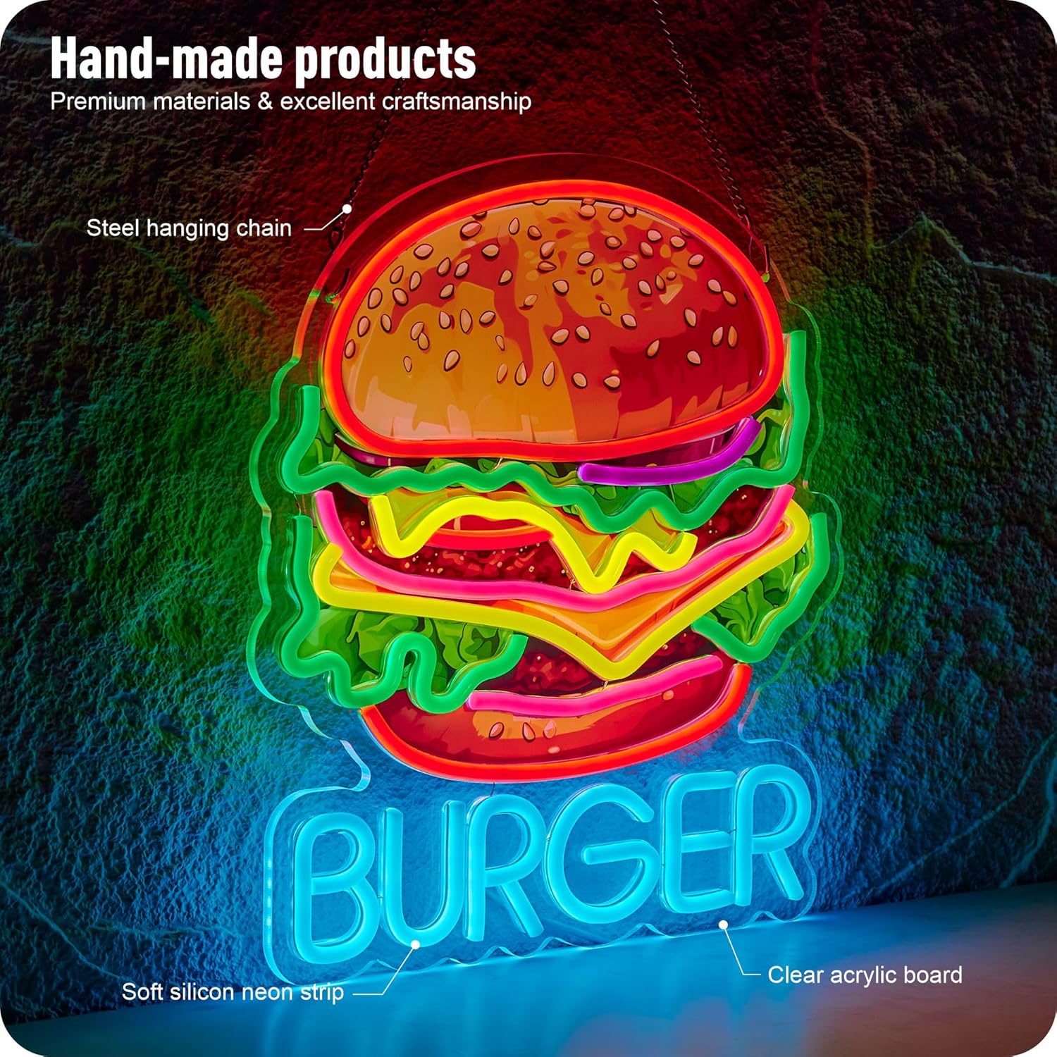Lampu Neon Burger untuk Bisnis - Photography Lighting For Food ulasan dan harga
