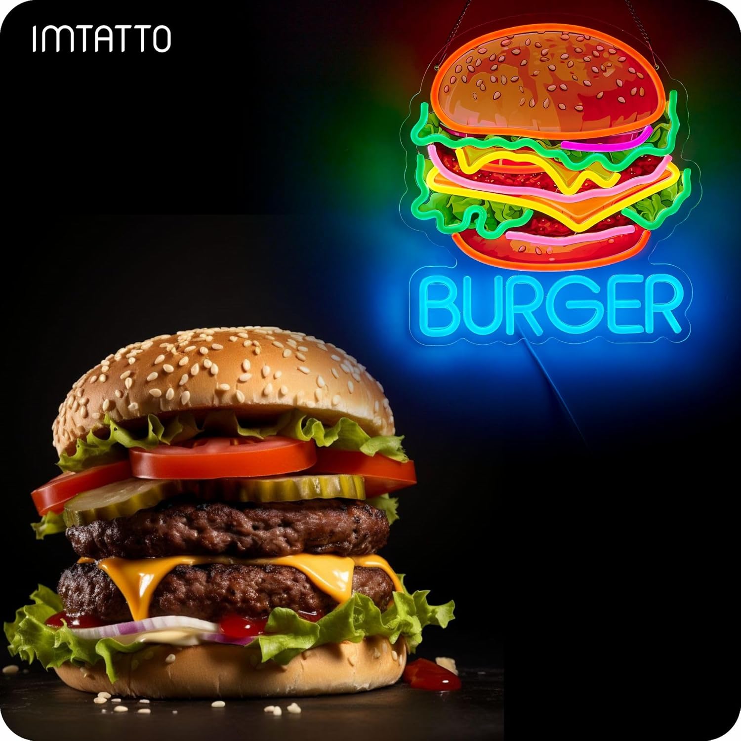 Lampu Neon Burger untuk Bisnis - Photography Lighting For Food ulasan dan harga